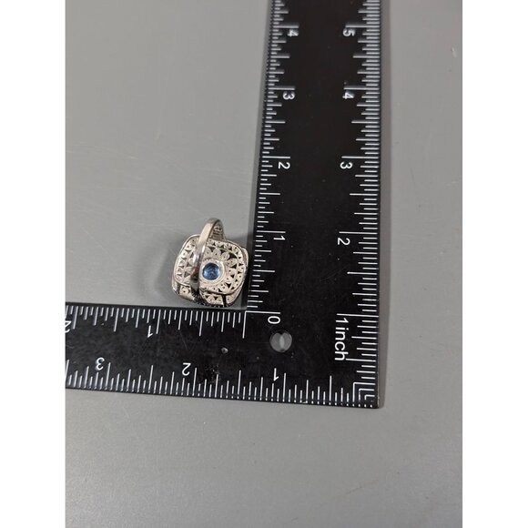 Edwardian Style Blue Rhinestone Square Pave Cocktail Ring Size 9 Statement Silve - Picture 10 of 10